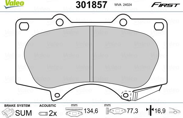 Valeo 301857 - Kit pastiglie freno, Freno a disco www.autoricambit.com