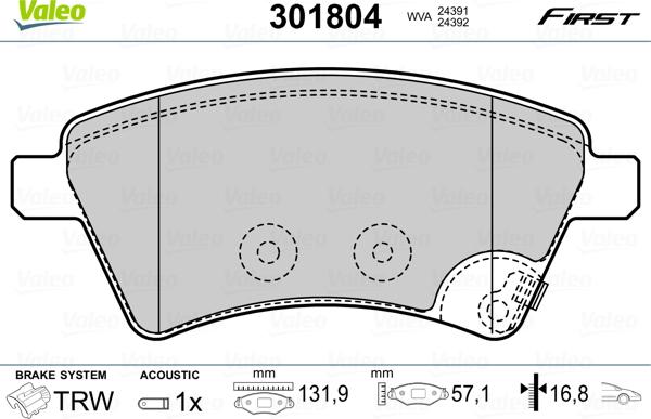 Valeo 301804 - Kit pastiglie freno, Freno a disco www.autoricambit.com