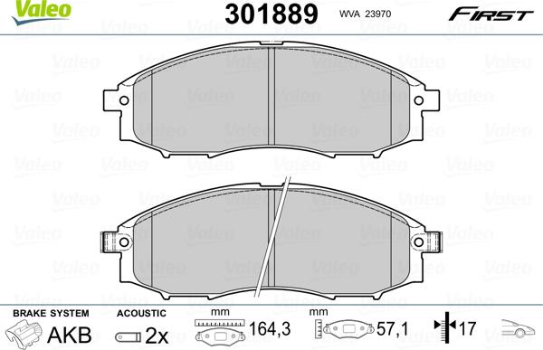 Valeo 301889 - Kit pastiglie freno, Freno a disco www.autoricambit.com