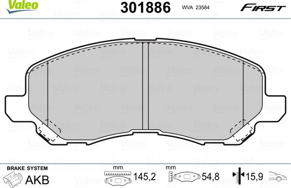 Valeo 301886 - Kit pastiglie freno, Freno a disco www.autoricambit.com