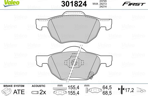 Valeo 301824 - Kit pastiglie freno, Freno a disco www.autoricambit.com