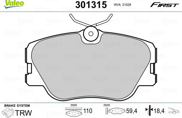 Valeo 301315 - Kit pastiglie freno, Freno a disco www.autoricambit.com