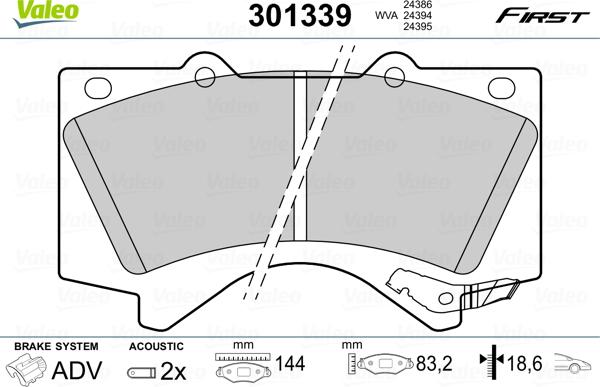 Valeo 301339 - Kit pastiglie freno, Freno a disco www.autoricambit.com