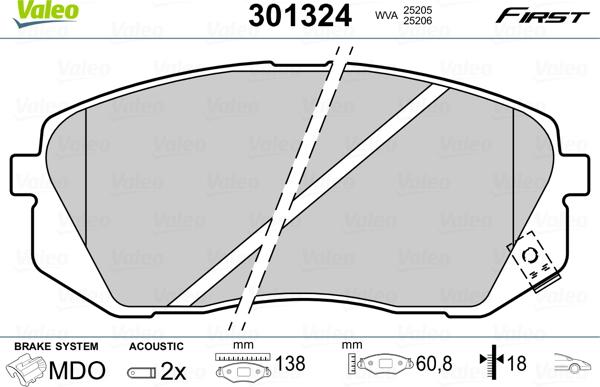 Valeo 301324 - Kit pastiglie freno, Freno a disco www.autoricambit.com