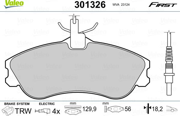 Valeo 301326 - Kit pastiglie freno, Freno a disco www.autoricambit.com