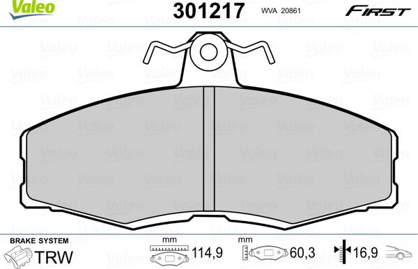 Valeo 301217 - Kit pastiglie freno, Freno a disco www.autoricambit.com