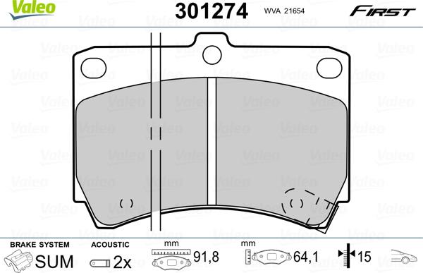 Valeo 301274 - Kit pastiglie freno, Freno a disco www.autoricambit.com