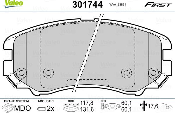 Valeo 301744 - Kit pastiglie freno, Freno a disco www.autoricambit.com