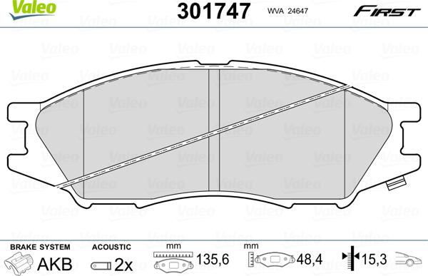 Valeo 301747 - Kit pastiglie freno, Freno a disco www.autoricambit.com