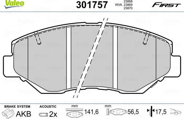 Valeo 301757 - Kit pastiglie freno, Freno a disco www.autoricambit.com