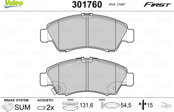 Valeo 301760 - Kit pastiglie freno, Freno a disco www.autoricambit.com