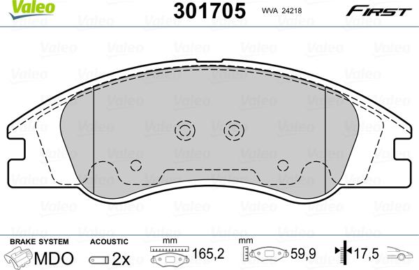 Valeo 301705 - Kit pastiglie freno, Freno a disco www.autoricambit.com