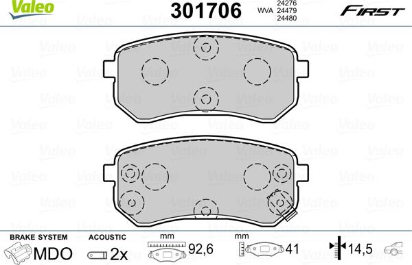 Valeo 301706 - Kit pastiglie freno, Freno a disco www.autoricambit.com