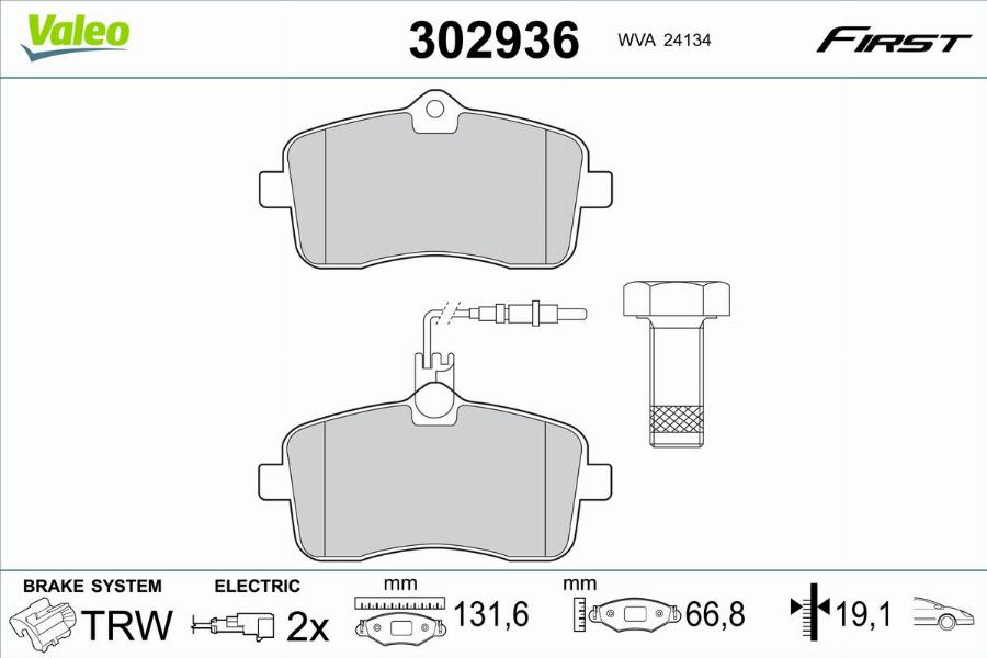 Valeo 302936 - Kit pastiglie freno, Freno a disco www.autoricambit.com