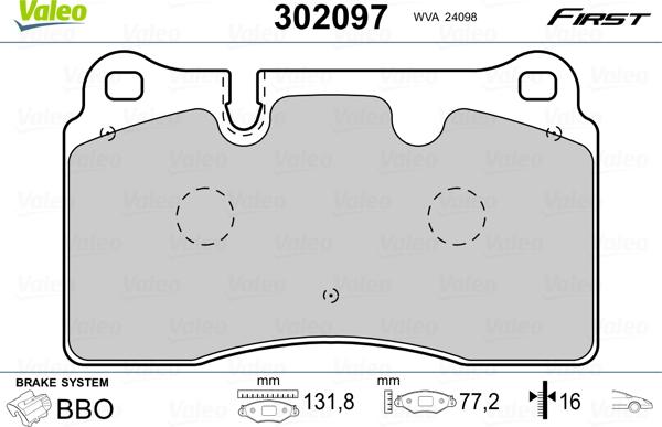 Valeo 302097 - Kit pastiglie freno, Freno a disco www.autoricambit.com