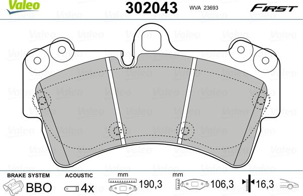 Valeo 302043 - Kit pastiglie freno, Freno a disco www.autoricambit.com