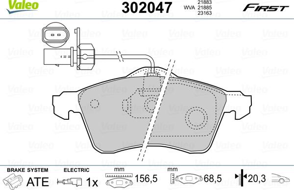 Valeo 302047 - Kit pastiglie freno, Freno a disco www.autoricambit.com