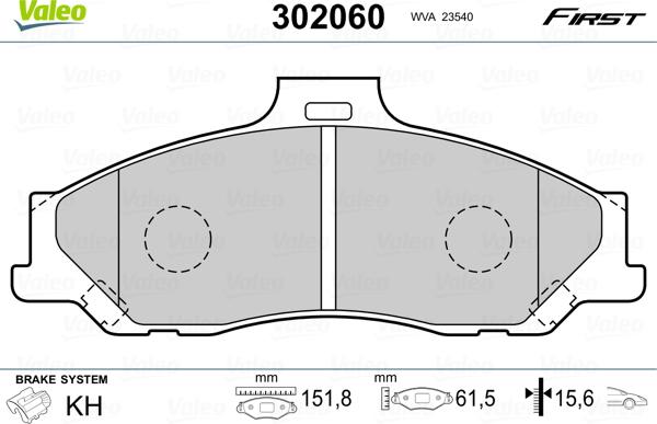 Valeo 302060 - Kit pastiglie freno, Freno a disco www.autoricambit.com