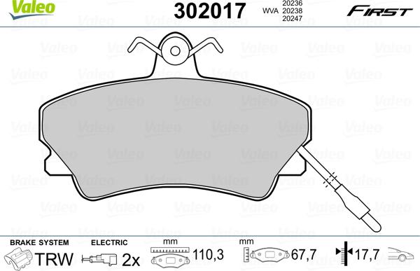 Valeo 302017 - Kit pastiglie freno, Freno a disco www.autoricambit.com