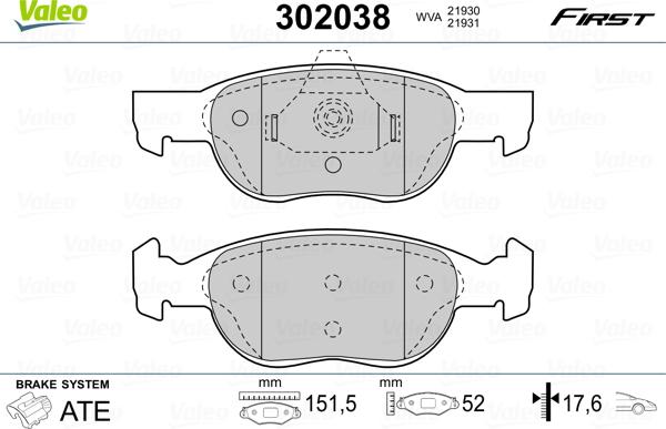 Valeo 302038 - Kit pastiglie freno, Freno a disco www.autoricambit.com