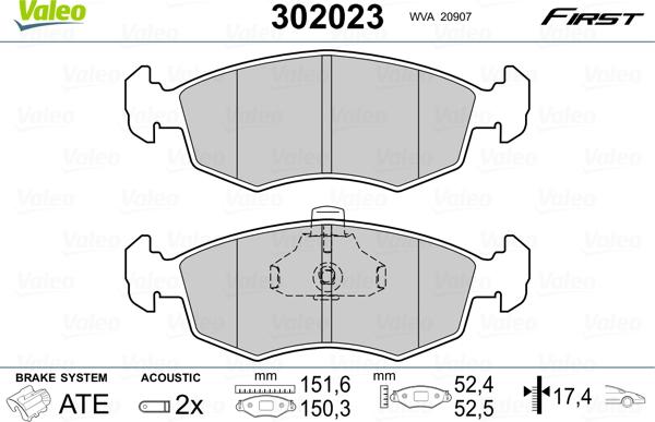 Valeo 302023 - Kit pastiglie freno, Freno a disco www.autoricambit.com