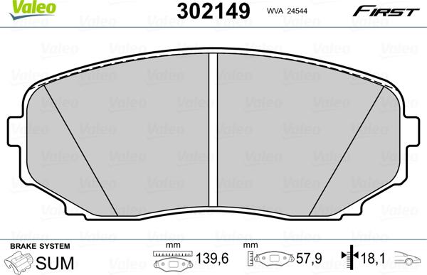 Valeo 302149 - Kit pastiglie freno, Freno a disco www.autoricambit.com