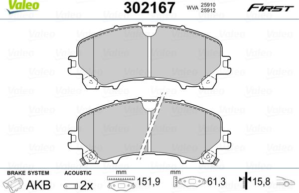 Valeo 302167 - Kit pastiglie freno, Freno a disco www.autoricambit.com