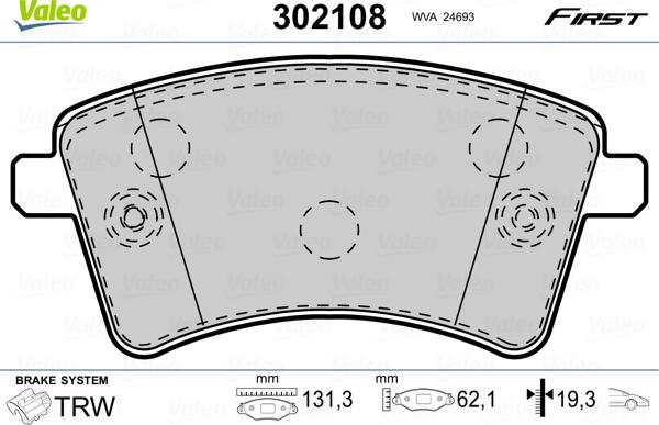 Valeo 302108 - Kit pastiglie freno, Freno a disco www.autoricambit.com