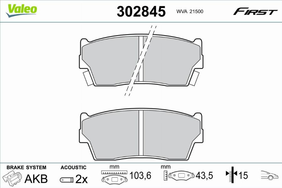 Valeo 302845 - Kit pastiglie freno, Freno a disco www.autoricambit.com