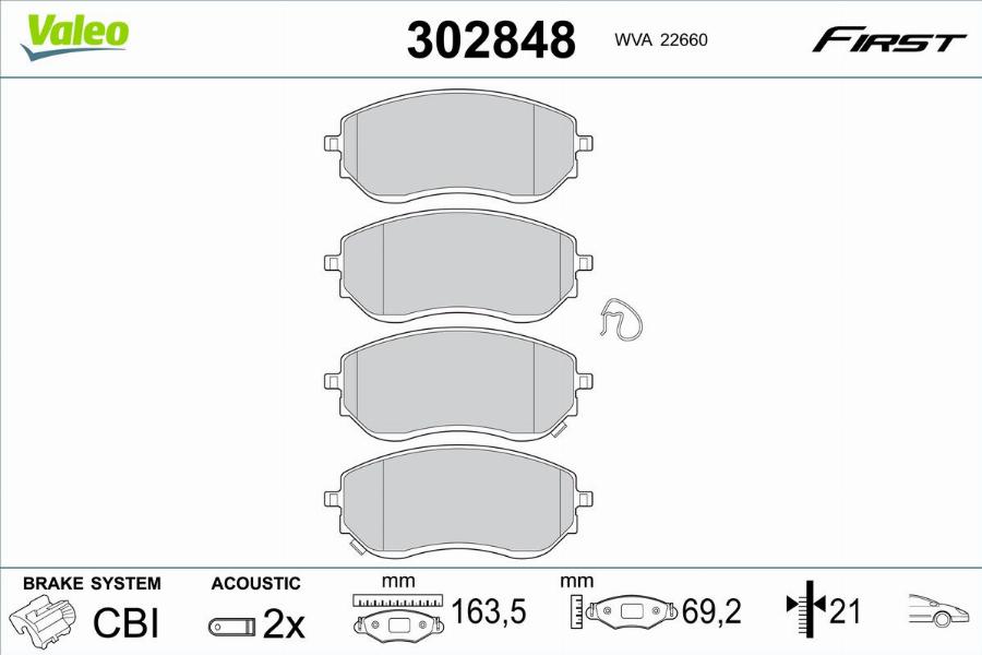 Valeo 302848 - Kit pastiglie freno, Freno a disco www.autoricambit.com