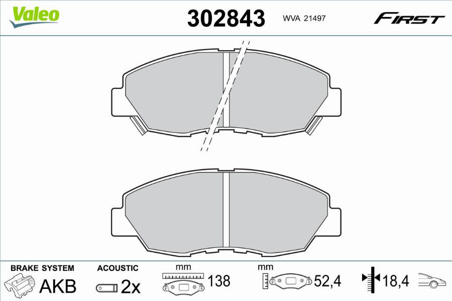 Valeo 302843 - Kit pastiglie freno, Freno a disco www.autoricambit.com