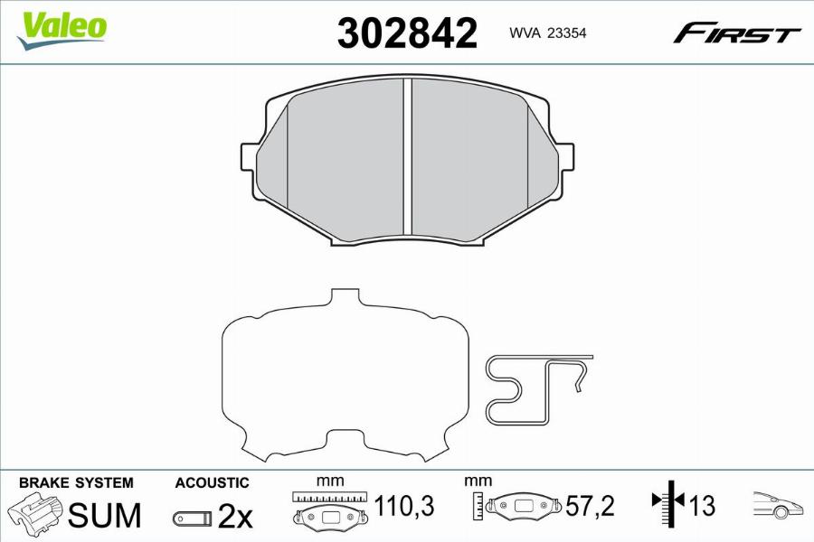 Valeo 302842 - Kit pastiglie freno, Freno a disco www.autoricambit.com