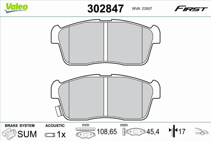 Valeo 302847 - Kit pastiglie freno, Freno a disco www.autoricambit.com