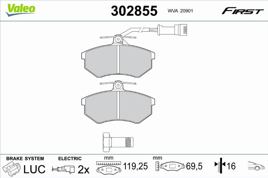 Valeo 302855 - Kit pastiglie freno, Freno a disco www.autoricambit.com