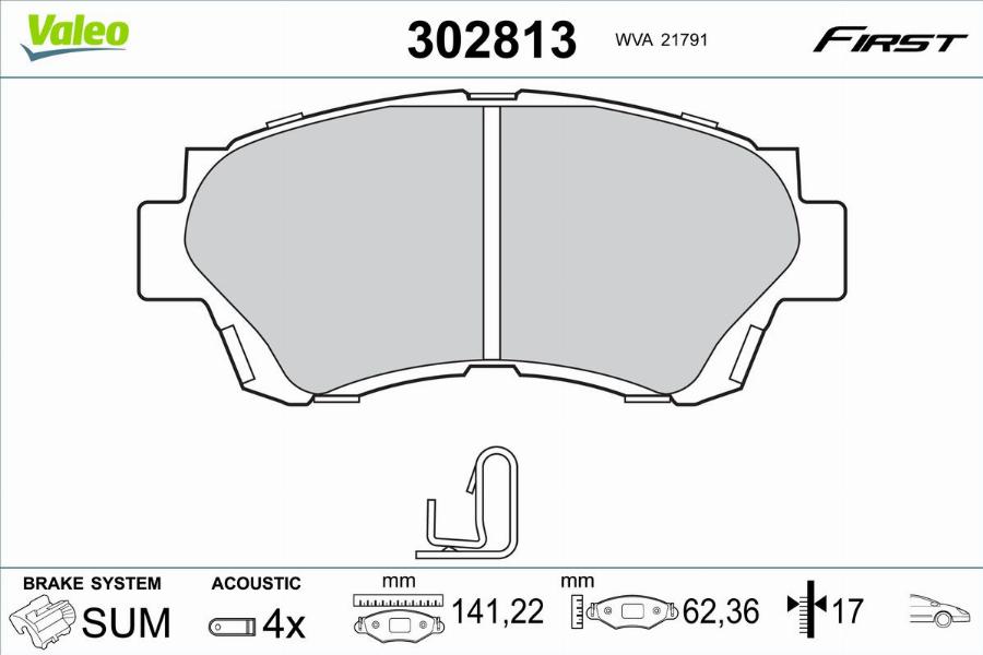 Valeo 302813 - Kit pastiglie freno, Freno a disco www.autoricambit.com