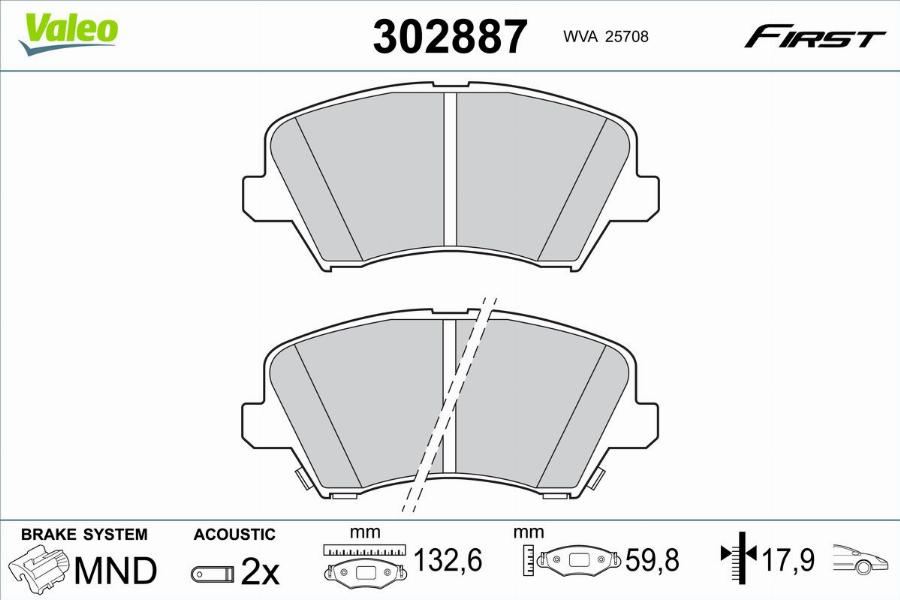 Valeo 302887 - Kit pastiglie freno, Freno a disco www.autoricambit.com