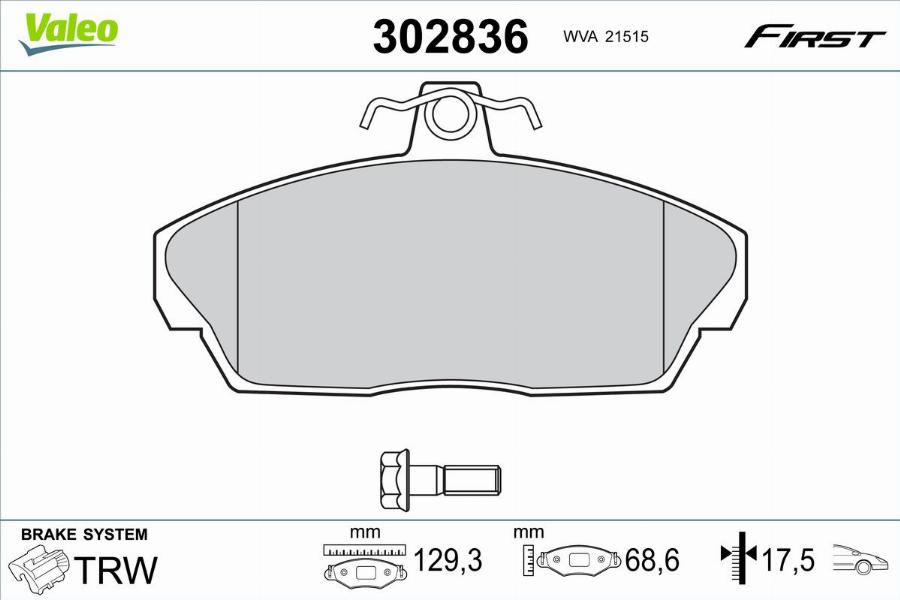 Valeo 302836 - Kit pastiglie freno, Freno a disco www.autoricambit.com