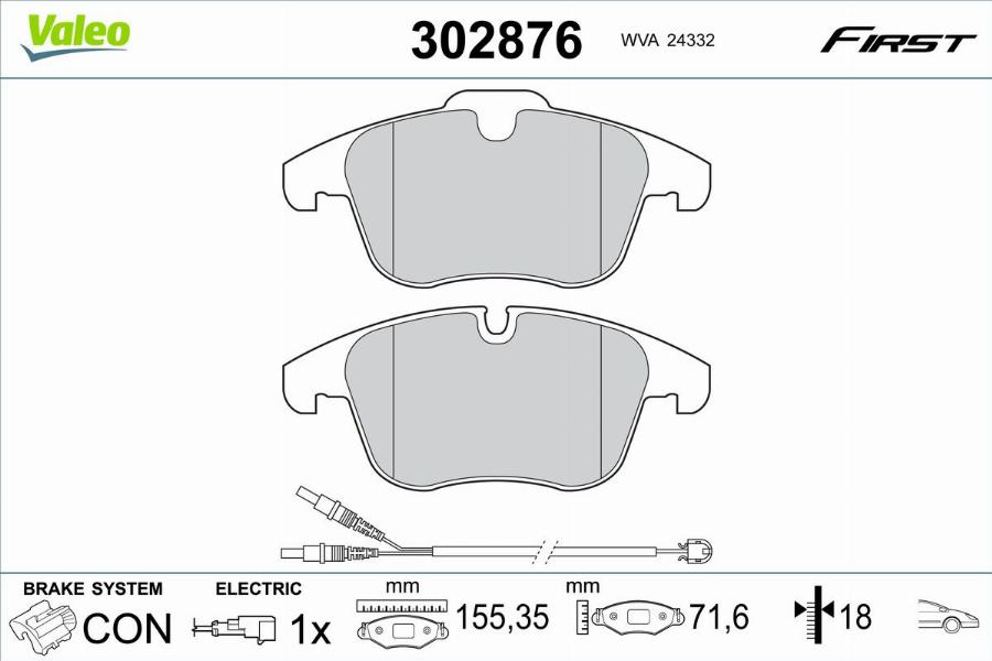 Valeo 302876 - Kit pastiglie freno, Freno a disco www.autoricambit.com