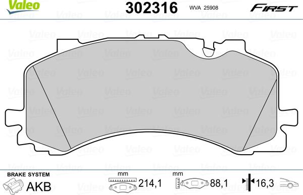 Valeo 302316 - Kit pastiglie freno, Freno a disco www.autoricambit.com