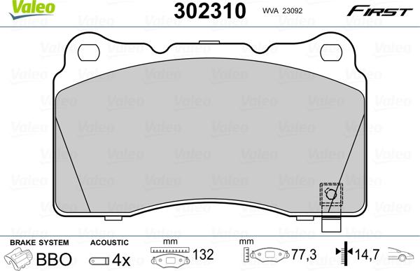 Valeo 302310 - Kit pastiglie freno, Freno a disco www.autoricambit.com