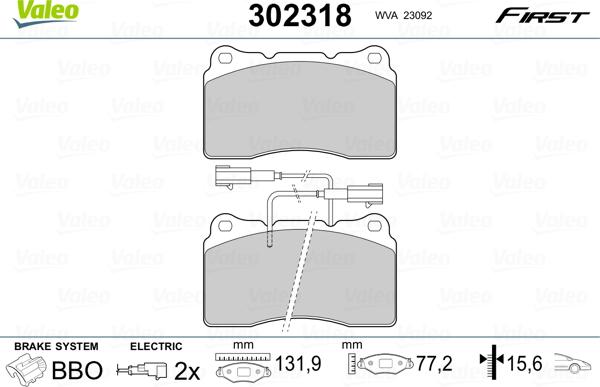 Valeo 302318 - Kit pastiglie freno, Freno a disco www.autoricambit.com