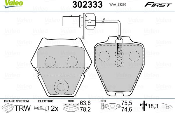 Valeo 302333 - Kit pastiglie freno, Freno a disco www.autoricambit.com