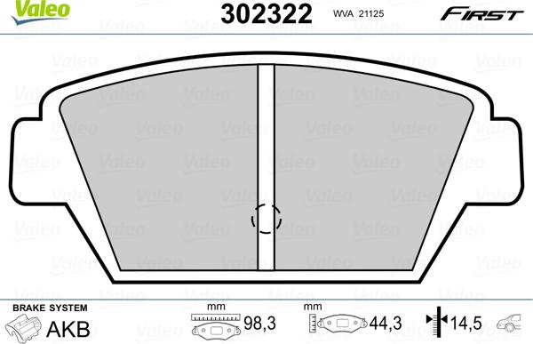 Valeo 302322 - Kit pastiglie freno, Freno a disco www.autoricambit.com