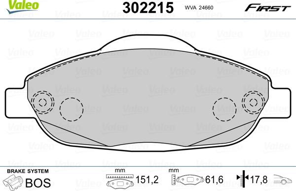 Valeo 302215 - Kit pastiglie freno, Freno a disco www.autoricambit.com