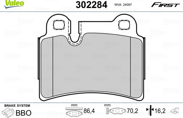 Valeo 302284 - Kit pastiglie freno, Freno a disco www.autoricambit.com