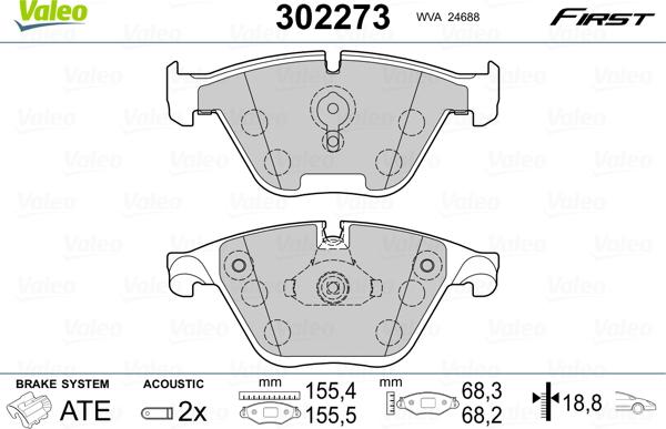 Valeo 302273 - Kit pastiglie freno, Freno a disco www.autoricambit.com