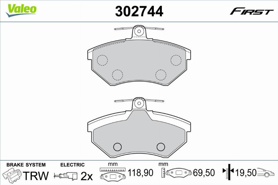 Valeo 302744 - Kit pastiglie freno, Freno a disco www.autoricambit.com