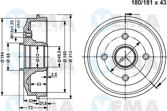 VEMA 800998 - Tamburo freno www.autoricambit.com