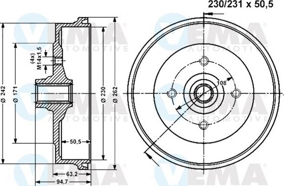 VEMA 800971 - Tamburo freno www.autoricambit.com