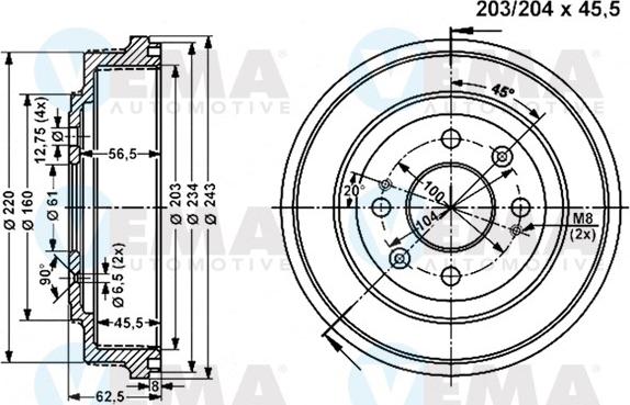 VEMA 801062 - Tamburo freno www.autoricambit.com